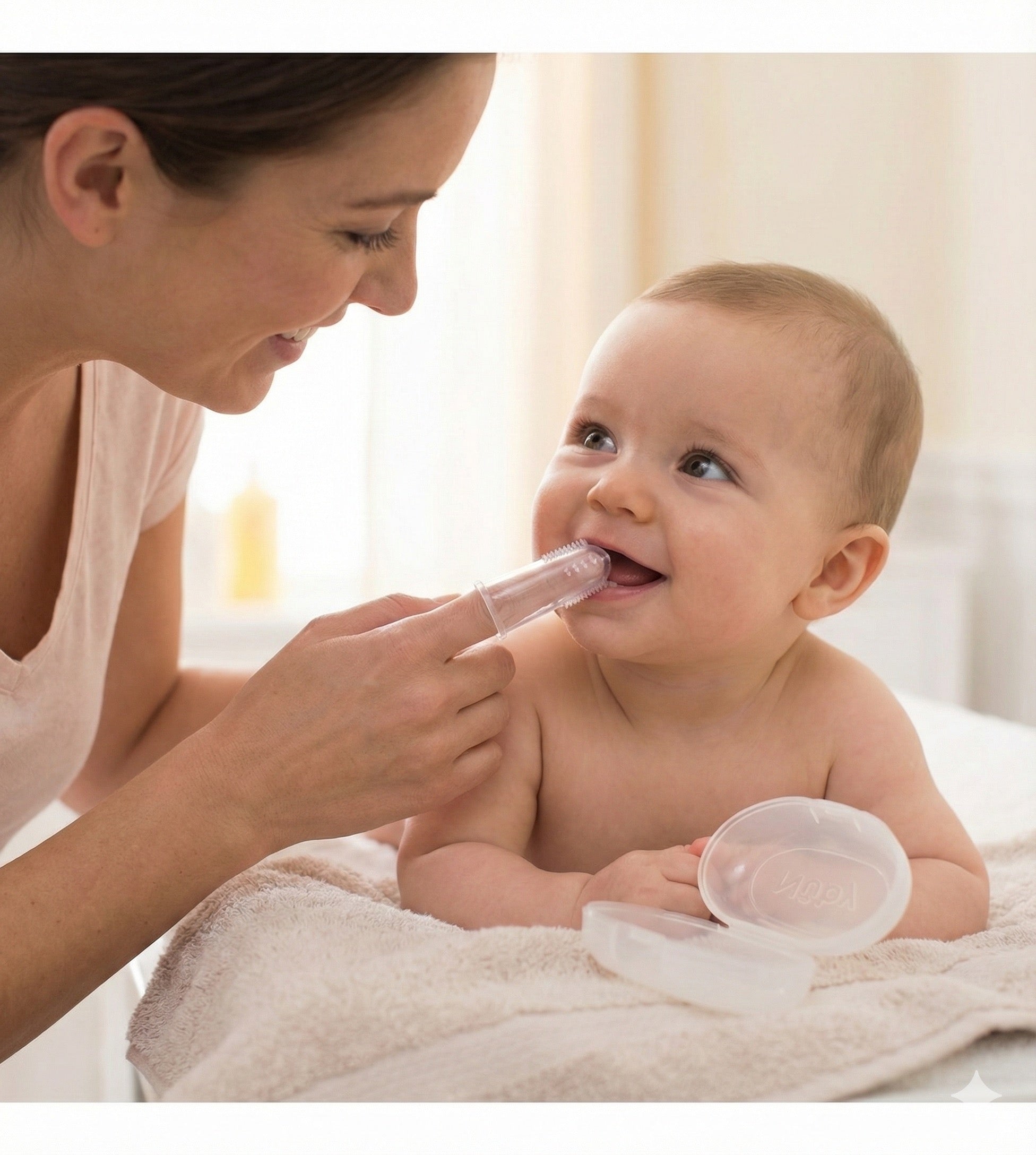 Brosse à dents en silicone avec étui 3M+ Nuby