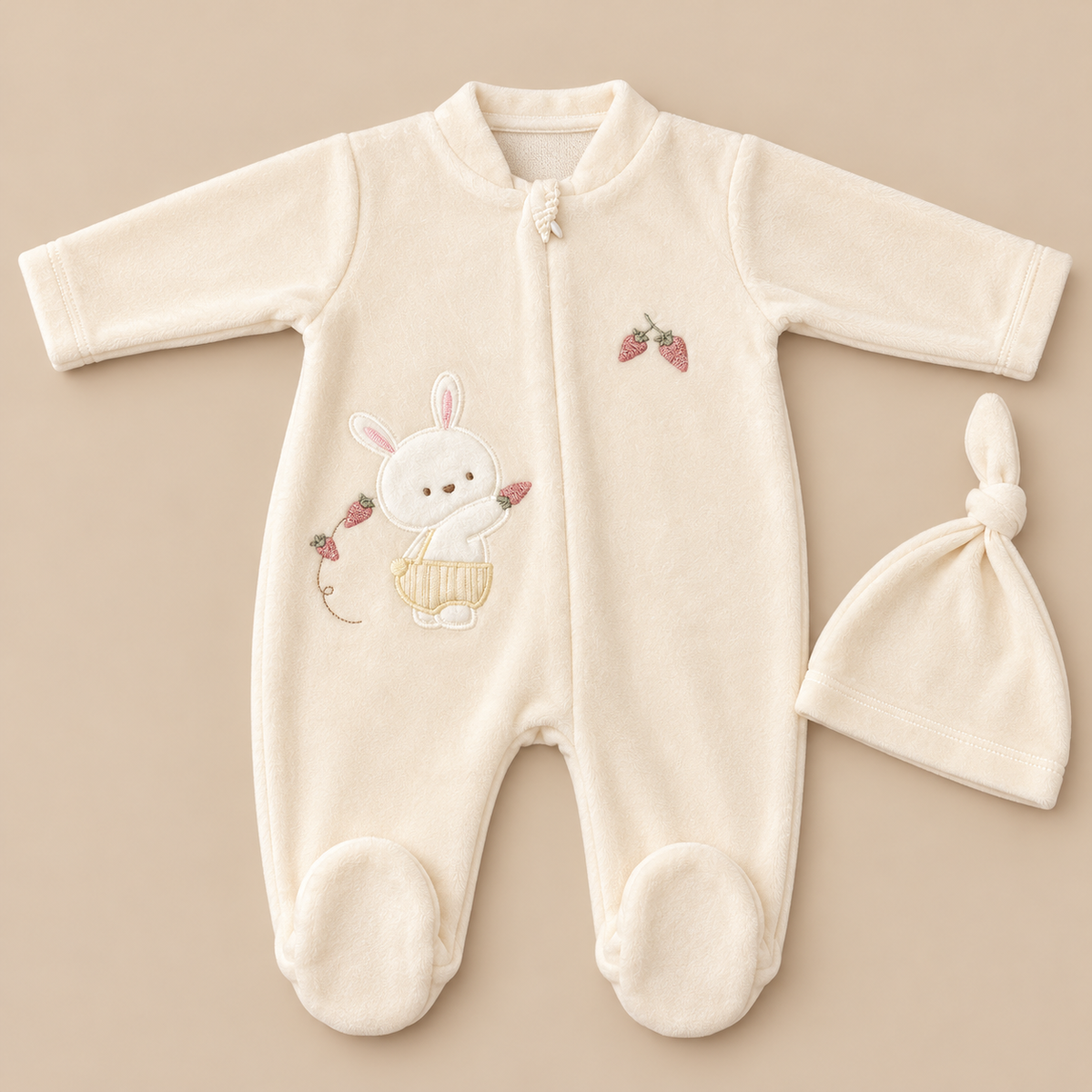 Grenouillère en velours avec bonnet assorti Bebelina