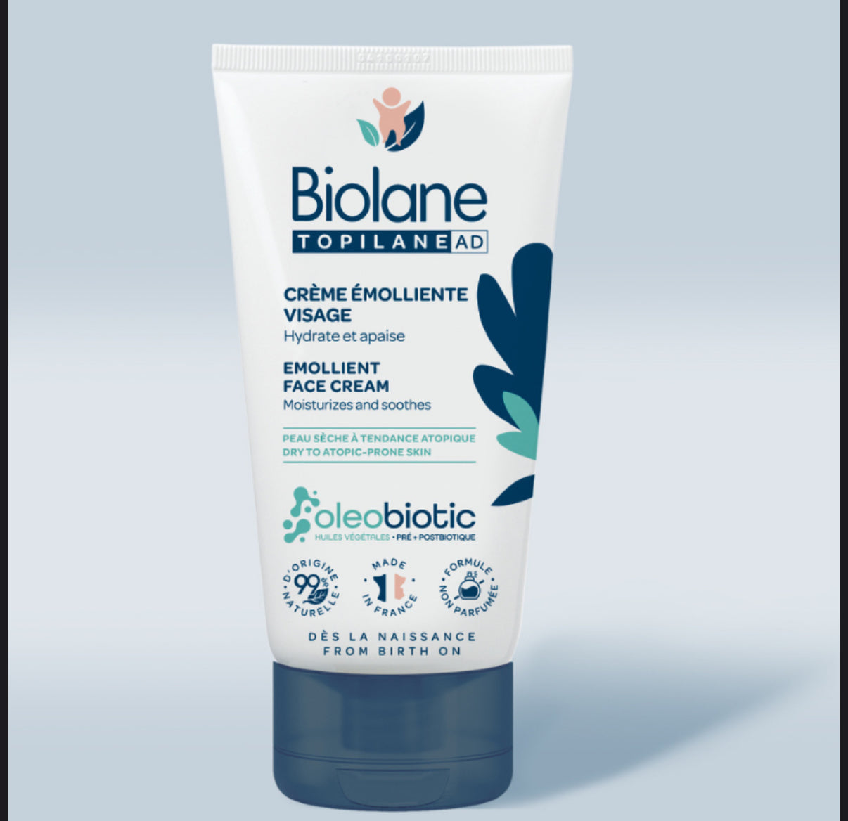 BIOLANE – Topilane AD Crème Émolliente Visage 50ml – Peaux Très Sèches et à Tendance Atopique