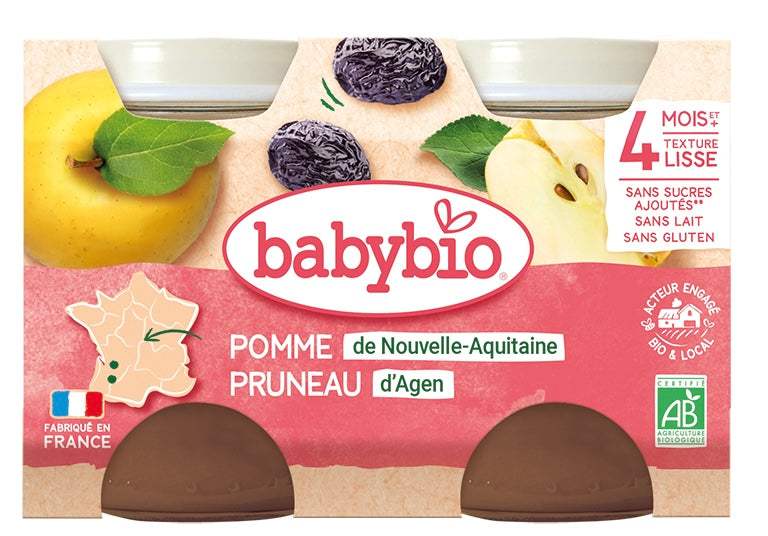 Babybio Pot Pomme Pruneau 2x130g - Babybio - Alimentation pour bébé Maroc -www.babyboss.ma