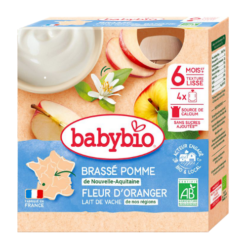 Babybio brassé pomme fleur d’oranger et lait de vache 4×85g