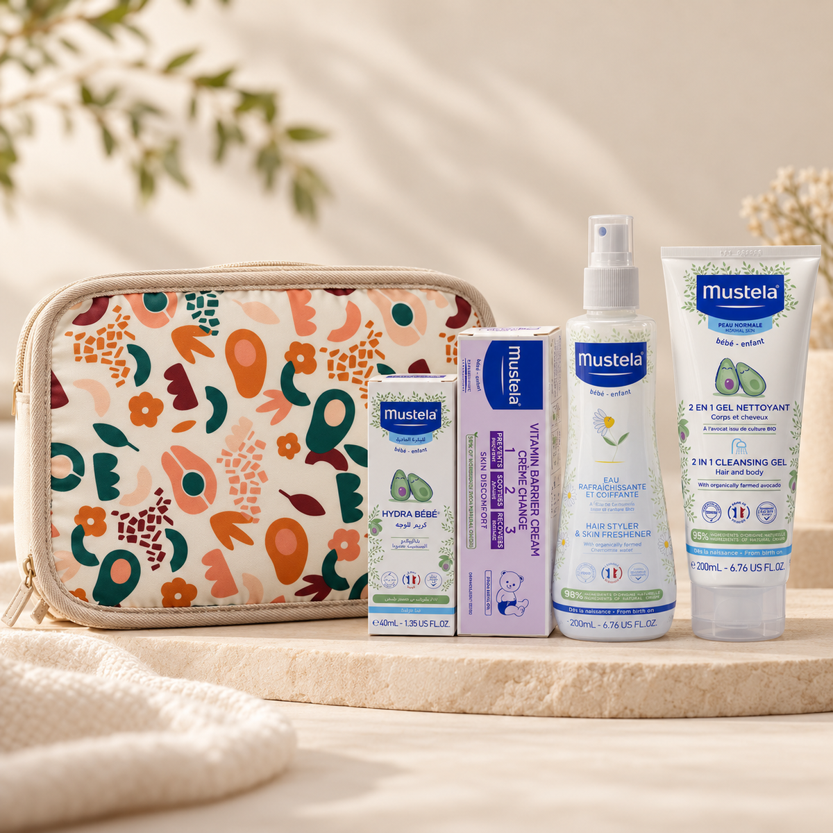 Pack Mustela Bébé – 4 Soins Essentiels avec Trousse de Toilette