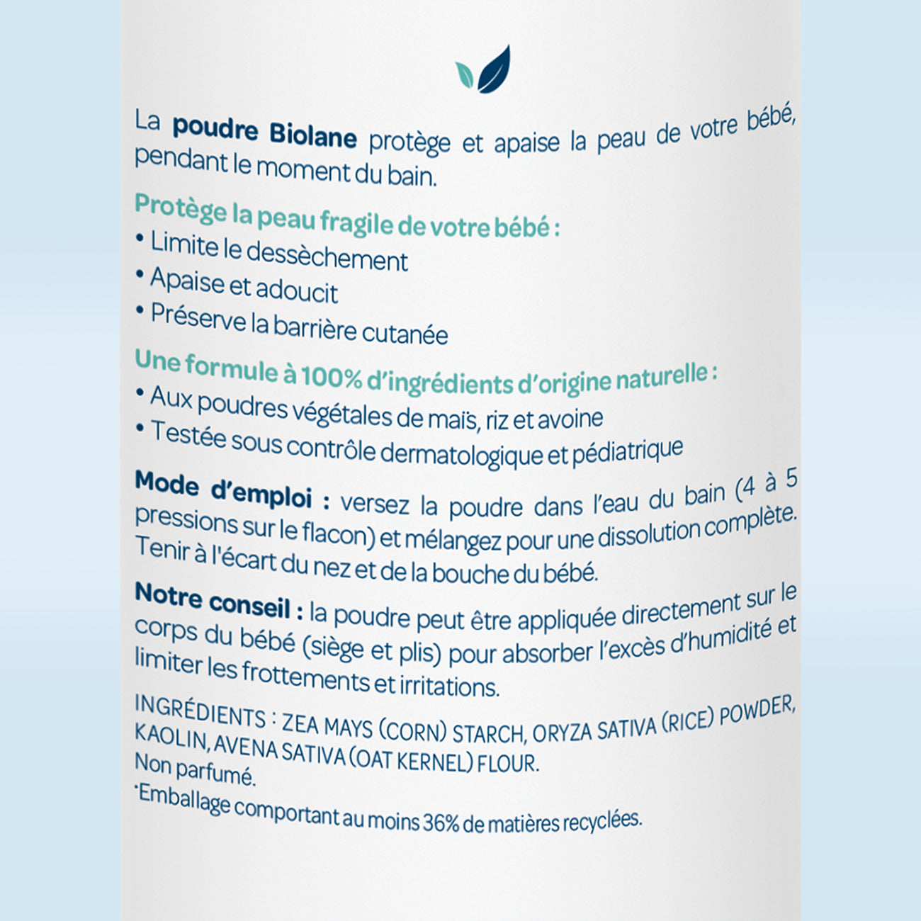 Talc - Poudre de bain adoucissante - Biolane - Change pour bébé Maroc -www.babyboss.ma