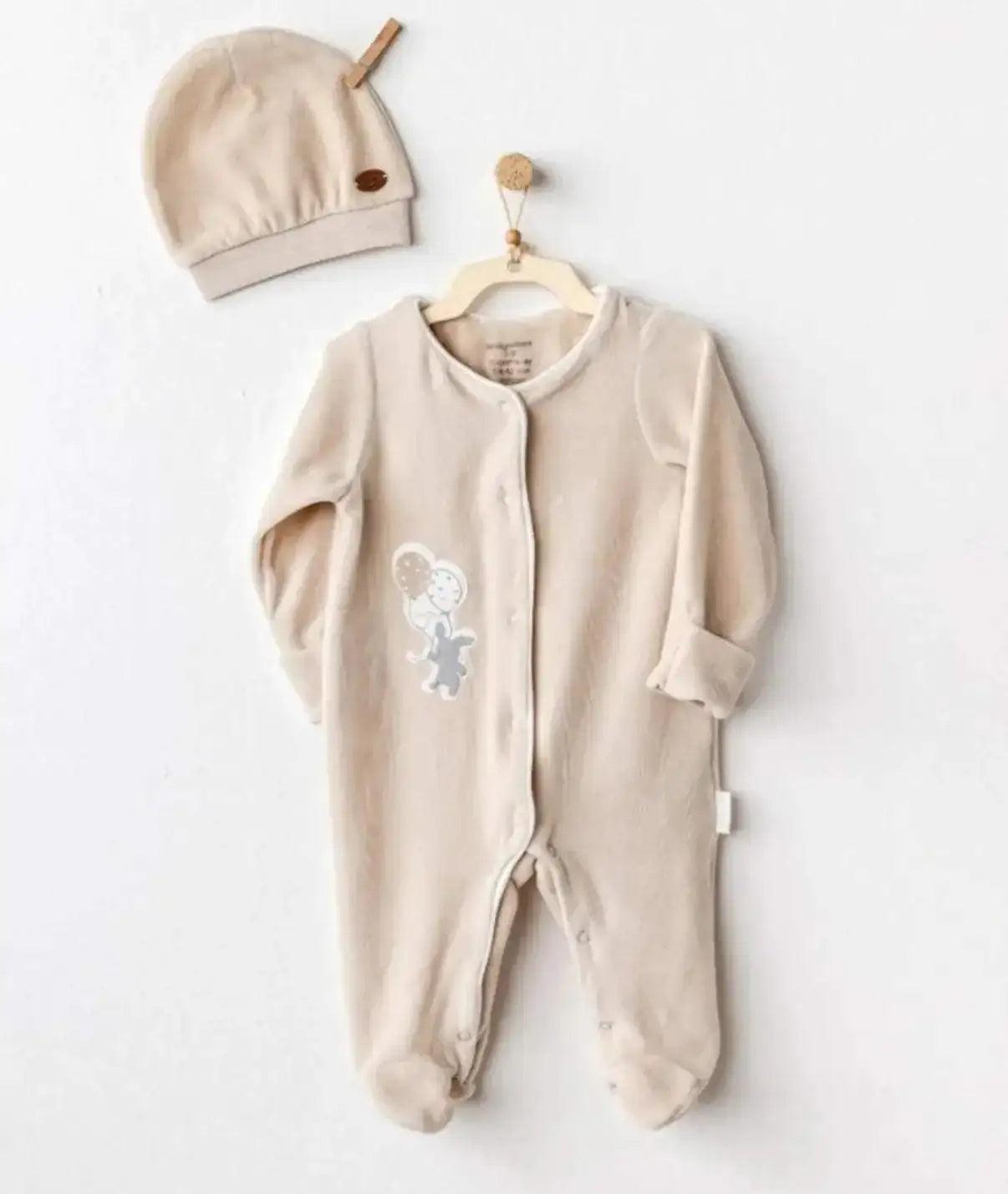 Andy Wawa Combinaison Chapeau Ensemble Velours Happy Everyday Beige - Andywawa - pour bébé Maroc -www.babyboss.ma