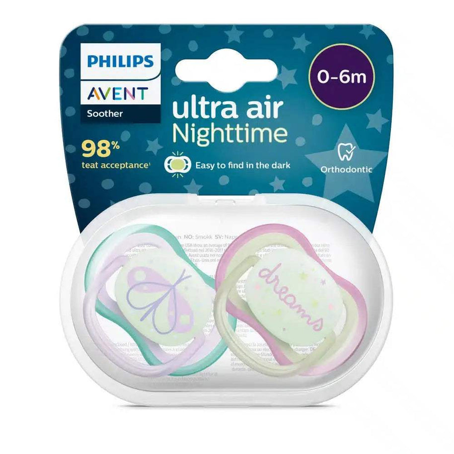 Avent Lot de 2 Sucettes Ultra Air Night 0-6m - Fille - Philips Avent - Sucettes pour bébé Maroc -www.babyboss.ma