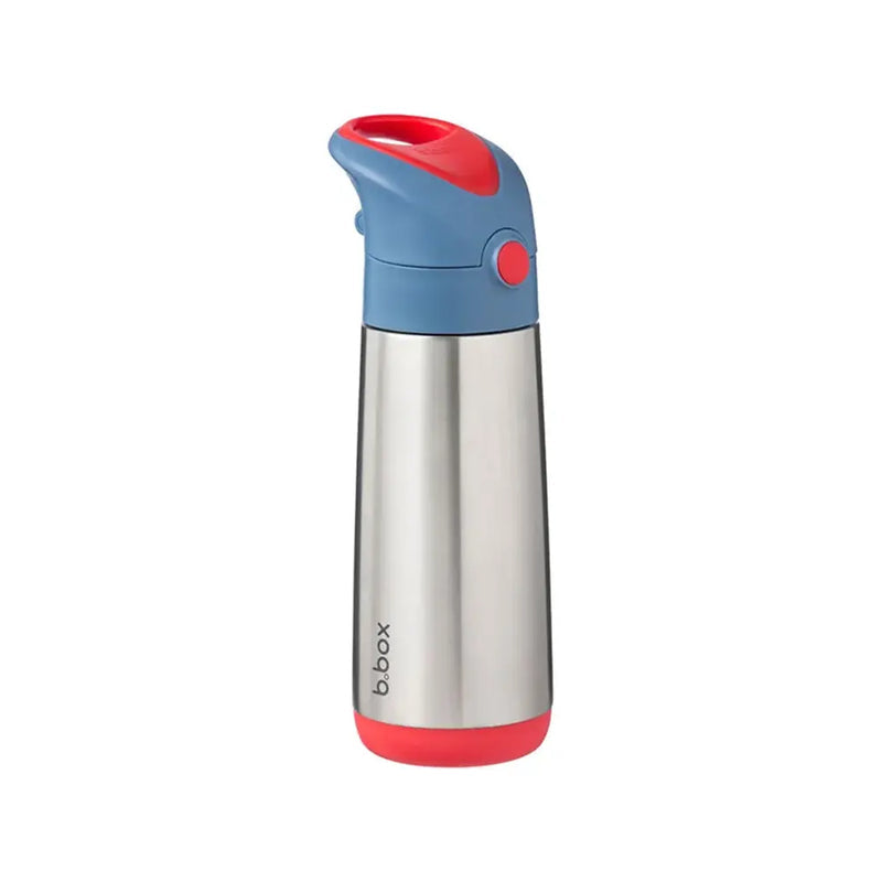 b.box Gourde isotherme à paille 500 ml Blue Blaze, inox avec couvercle bleu et bouton rouge – Babyboss.ma