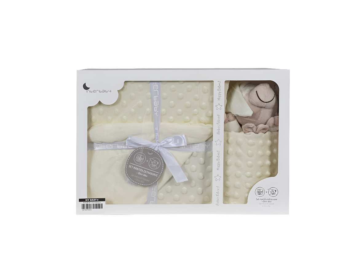 Interbaby Couverture En Bulles 80 X 110+Doudou - Blanc cassé
