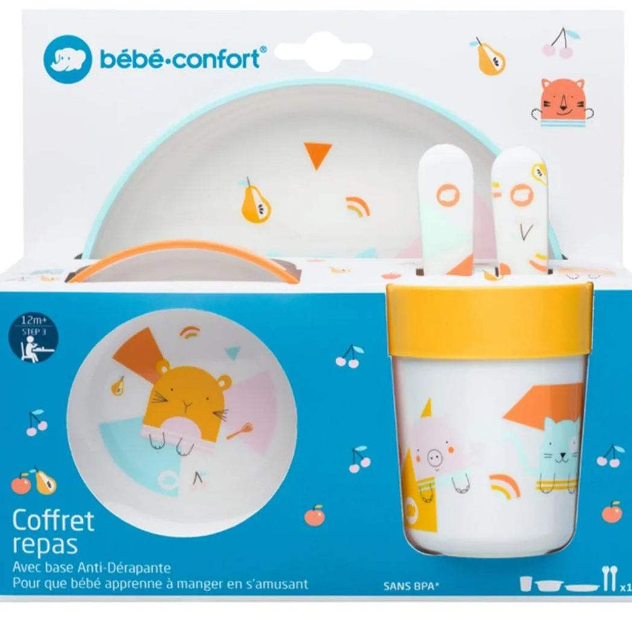 Bébé Confort Set Repas Assiette + Bol + Verre + Couverts Plastique Domino - Bébéconfort - pour bébé Maroc -www.babyboss.ma