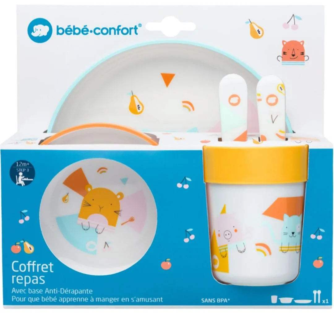 Bébé Confort Set Repas Assiette + Bol + Verre + Couverts Plastique Domino - Bébéconfort - pour bébé Maroc -www.babyboss.ma