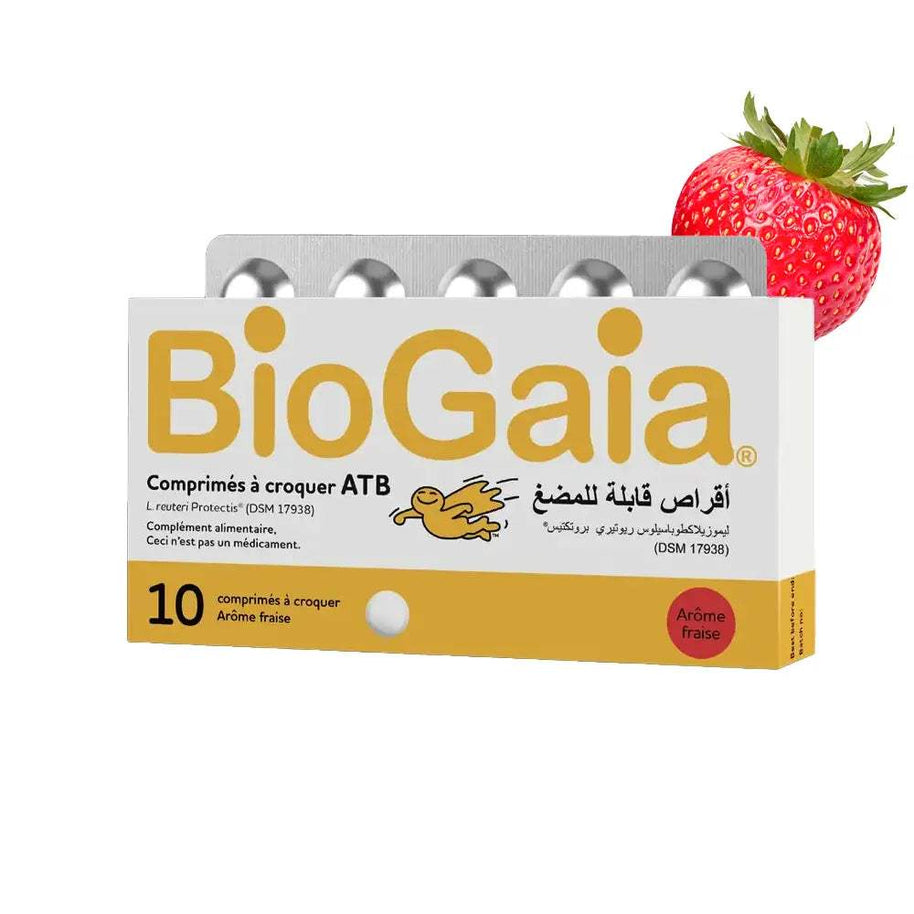 BioGaia® Comprimés probiotiques arôme fraise - dès 3 ans - BioGaia - Soins Digestifs pour bébé Maroc -www.babyboss.ma