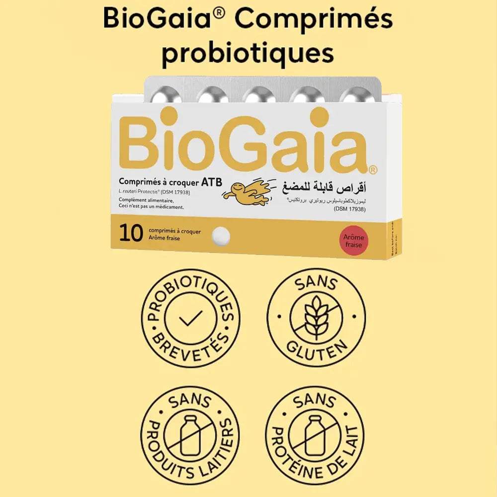 BioGaia® Comprimés probiotiques arôme fraise - dès 3 ans - BioGaia - Soins Digestifs pour bébé Maroc -www.babyboss.ma