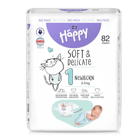 Couches Bébé Happy Taille 1 (2-5 kg) - 82 Pièces - Happy - pour bébé Maroc -www.babyboss.ma