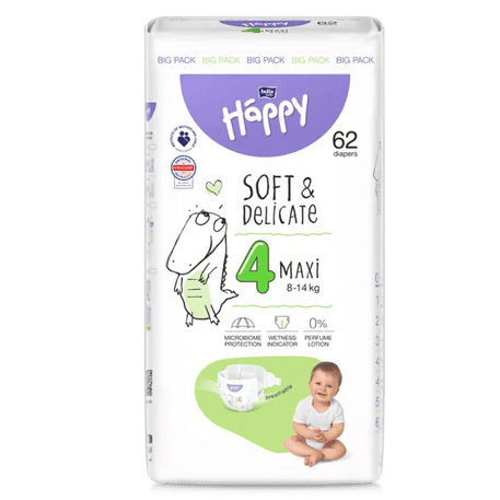 Couches Bébé Happy Taille 4 (8-14 kg) - 62 Pièces - Happy - pour bébé Maroc -www.babyboss.ma