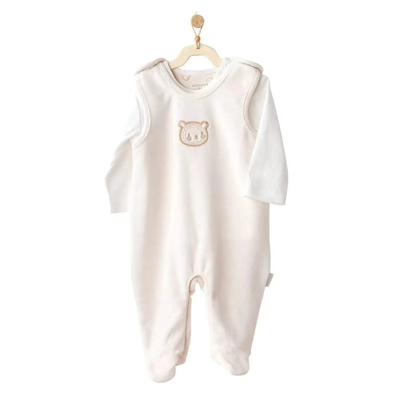 Cream Beige bear grenouillère 100% cotton andywawa - Andywawa - pour bébé Maroc -www.babyboss.ma