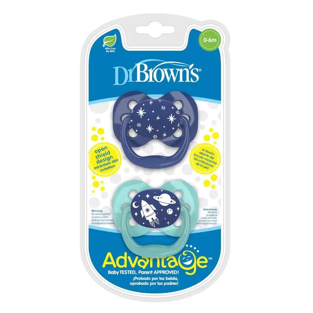 Dr. Brown's Lot de 2 Sucettes Advantage 0-6M - Bleu & Vert - Dr. Brown's - Sucettes pour bébé Maroc -www.babyboss.ma