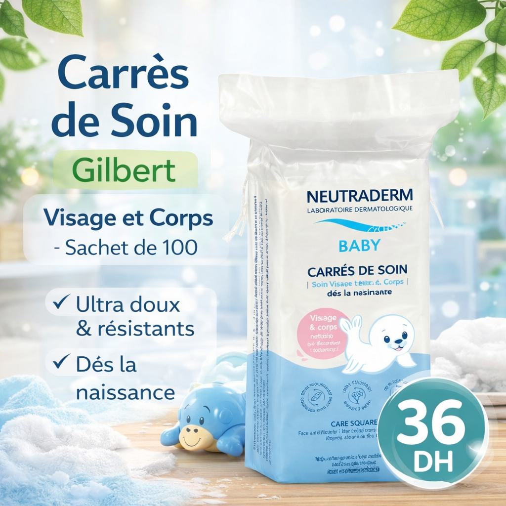 Gilbert Carrés de Soin Visage et Corps - Sachet de 100 - Gilbert - Hygiène et Soin - Babyboss.ma