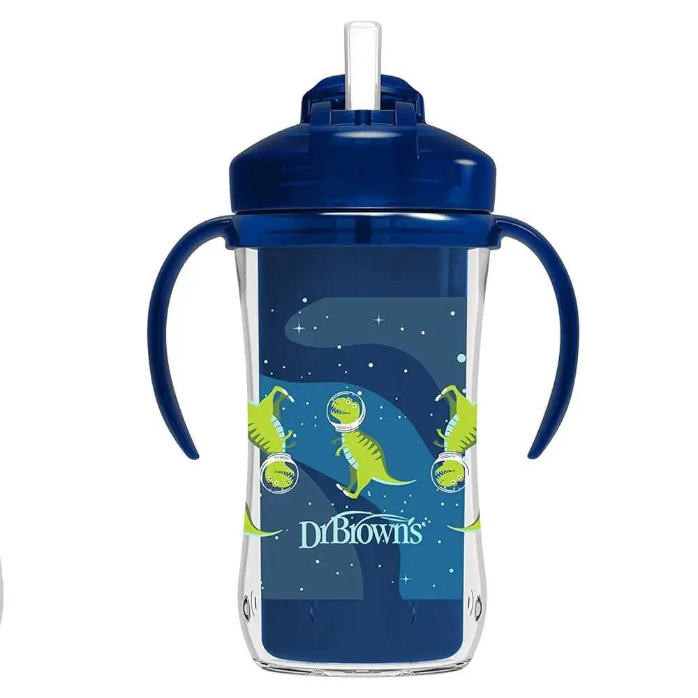 Gobelet Isotherme à Paille 300ml avec Poignées 12M+ - Bleu - Dr. Brown's - Tasses à paille pour bébé Maroc -www.babyboss.ma
