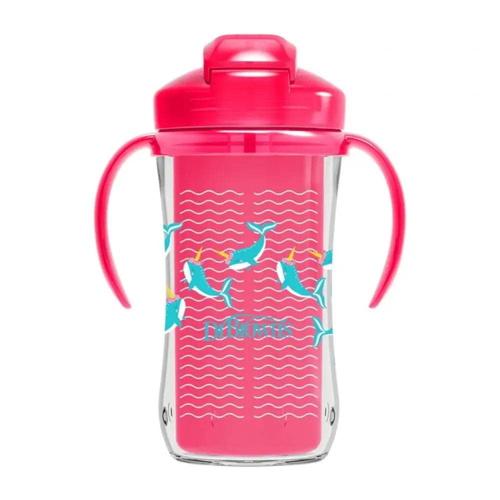 Gobelet Isotherme à Paille 300ml avec Poignées 12M+ - Rose - Dr. Brown's - Tasses à paille pour bébé Maroc -www.babyboss.ma