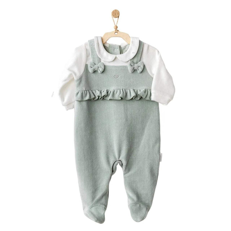 Green Bow Ruffle Velvet Babygrow Andy Wawa - Andywawa - pour bébé Maroc -www.babyboss.ma