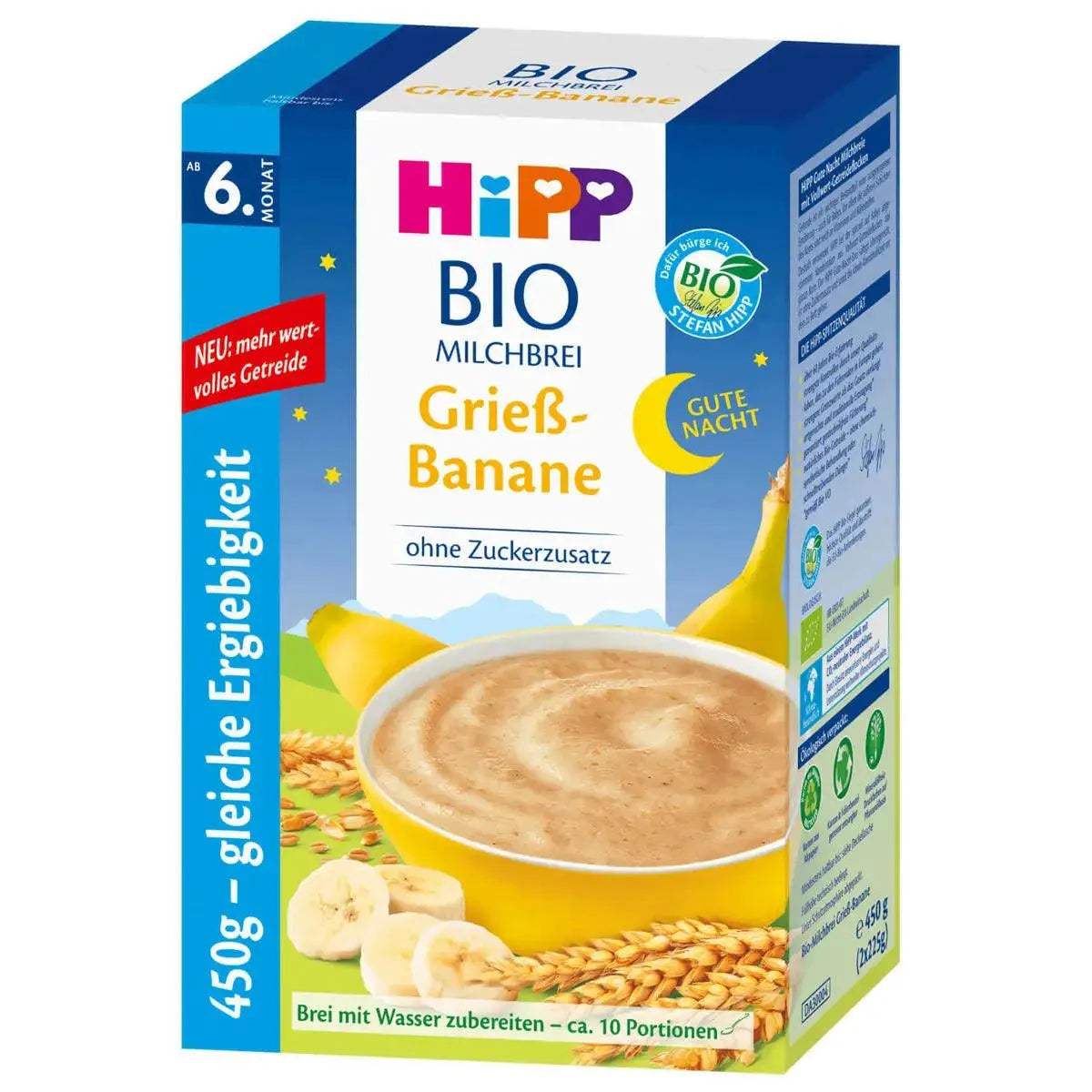 HiPP Bio Kacha au Lait Bonne Nuit 450g Semoule Banane Ab Le 6 Mois - Hipp - pour bébé Maroc -www.babyboss.ma