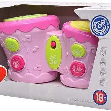 ⚡HUANGER - Double Tambour musical rose⚡ - flash - pour bébé Maroc -www.babyboss.ma