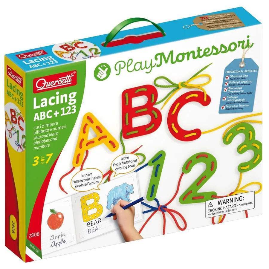 JEU DE LAÇAGE LETTRES & CHIFFRES MONTESSORI - Quercetti - pour bébé Maroc -www.babyboss.ma