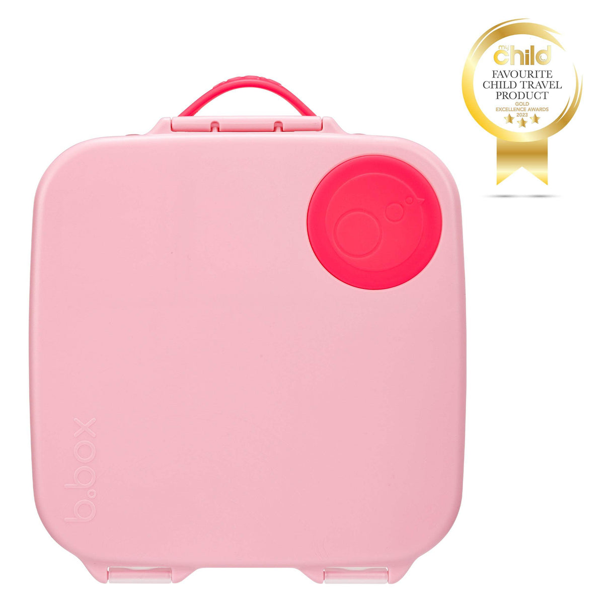 b.box Lunchbox 2 L Flamingo Fizz, boîte repas rose clair avec bouton rose vif, vue de face – Babyboss.ma