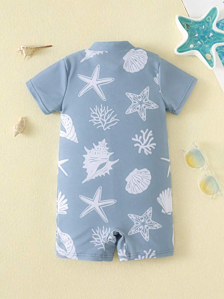 Maillot de bain bébé manches courtes – Coquillages bleus