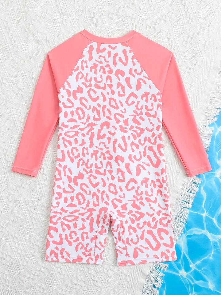 Maillot de bain bébé manches longues – Imprimé léopard rose
