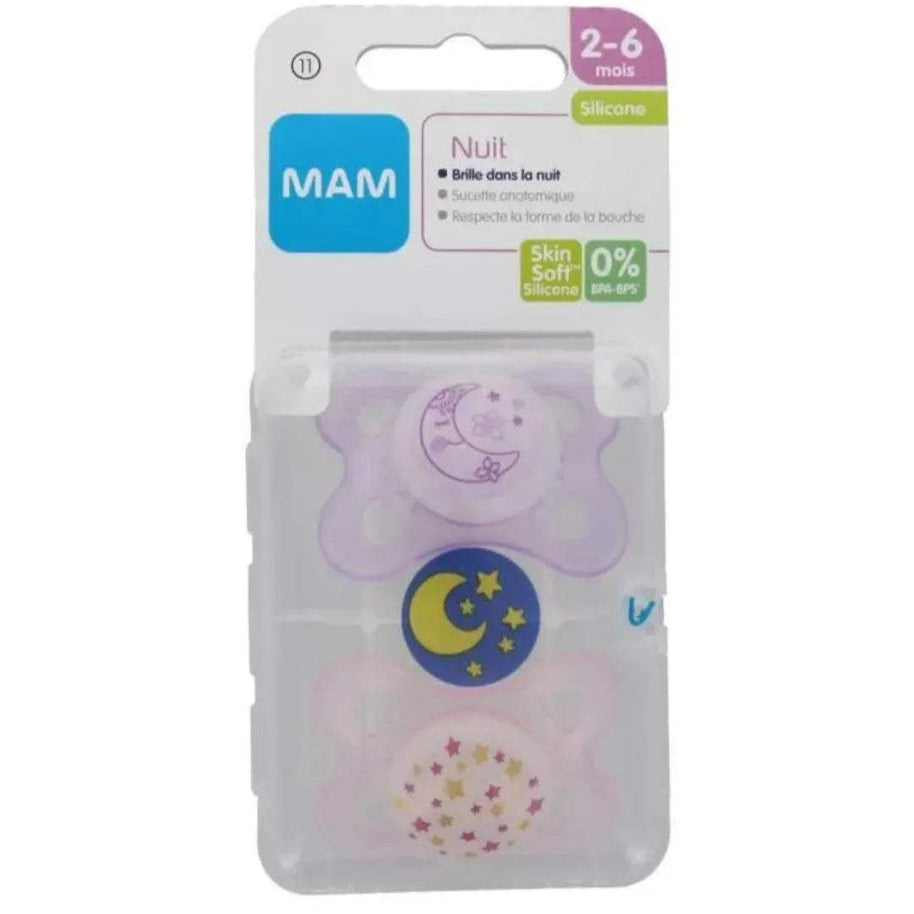 MAM Night Soothers 2-6+Months Pack of 2, Glow in the Dark Baby Soothers with Self - MAM - pour bébé Maroc -www.babyboss.ma