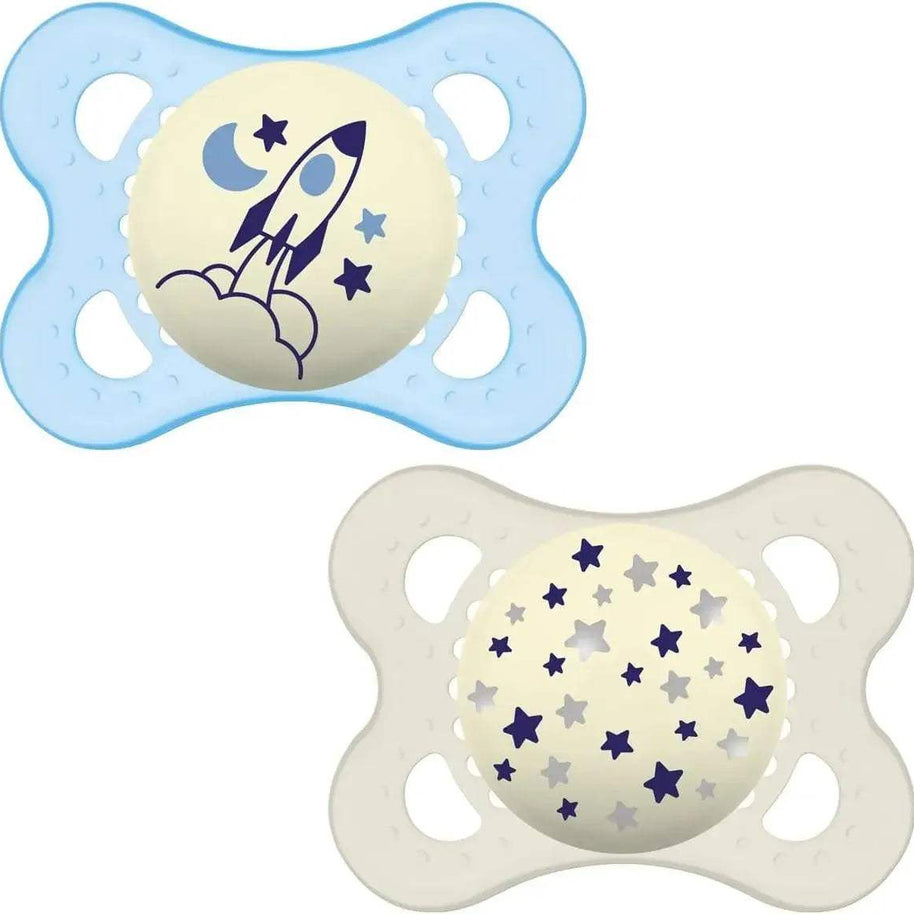 MAM Night Soothers 2-6+ Months Pack of 2, Glow in the Dark Baby Soothers with Self - MAM - pour bébé Maroc -www.babyboss.ma