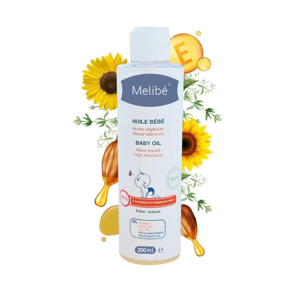 Melibé huile pour le corps bébé et maman, flacon de 200 ml – vue 2 – BabyBoss.ma