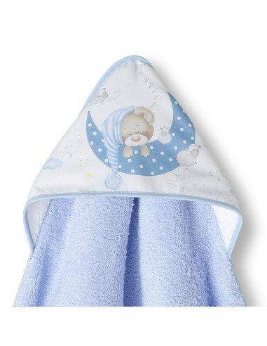 Nterbaby serviette 100cm×100cm avec bavoir bleu - Interbaby - Serviette pour bébé Maroc -www.babyboss.ma