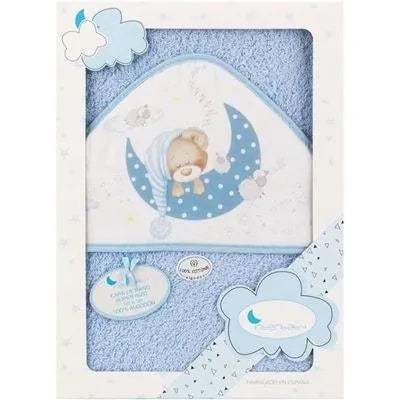 Nterbaby serviette 100cm×100cm avec bavoir bleu - Interbaby - Serviette pour bébé Maroc -www.babyboss.ma