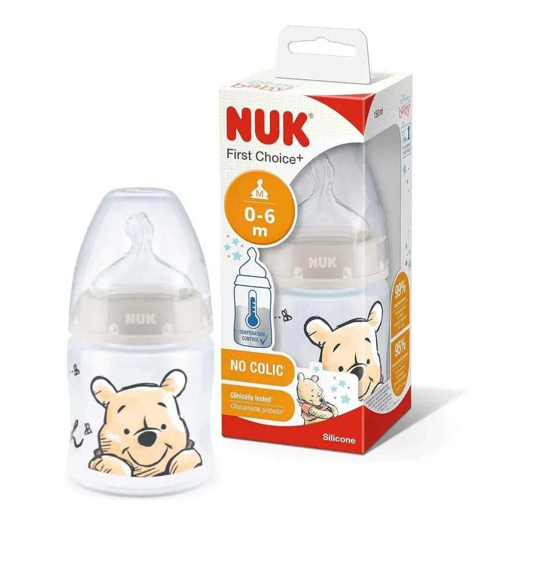 NUK Biberon First Choice+ 0-6m 150ml - Winnie l'ourson Biege - NUK - pour bébé Maroc -www.babyboss.ma