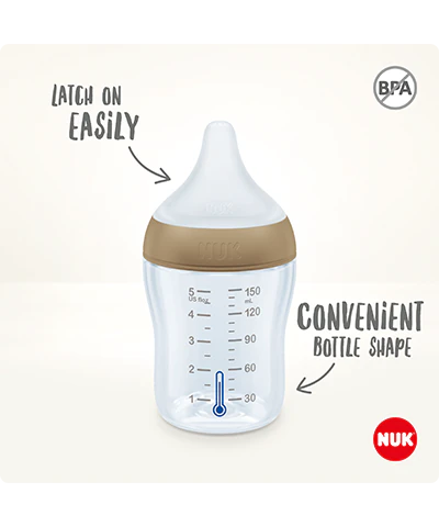 Biberon NUK Perfect Match avec tétine en silicone souple 150 ml - Gris