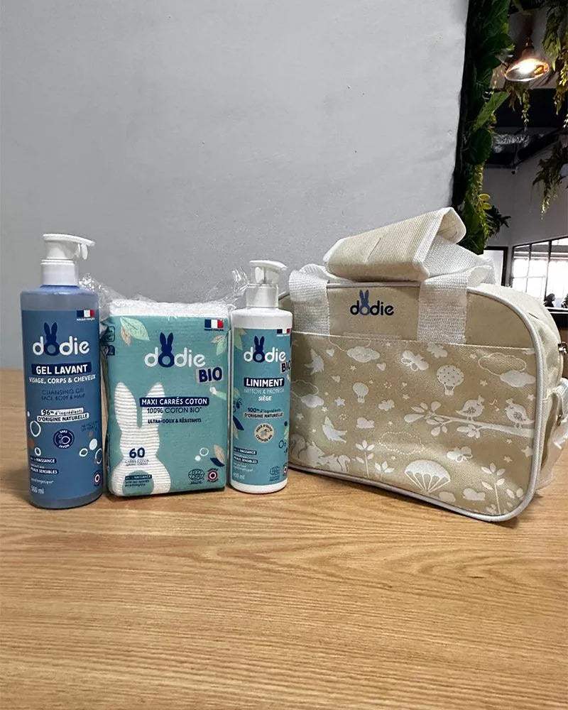 Offre Dodie Gel lavant 500ml+Liniment 400ml+Coton Maxi Carrés+Sac Offert - Dodie - Hygiène et Soin pour bébé Maroc -www.babyboss.ma