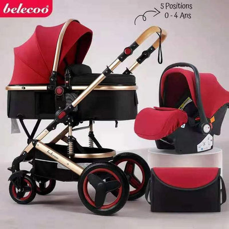 Pack poussette de Luxe 3 en 1 grenat – Belecoo - BELECOO - Poussettes pour bébés pour bébé Maroc -www.babyboss.ma