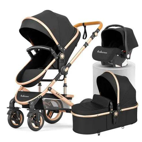 Pack poussette de Luxe 3 en 1 Noir – Belecoo - BELECOO - Poussettes pour bébés pour bébé Maroc -www.babyboss.ma