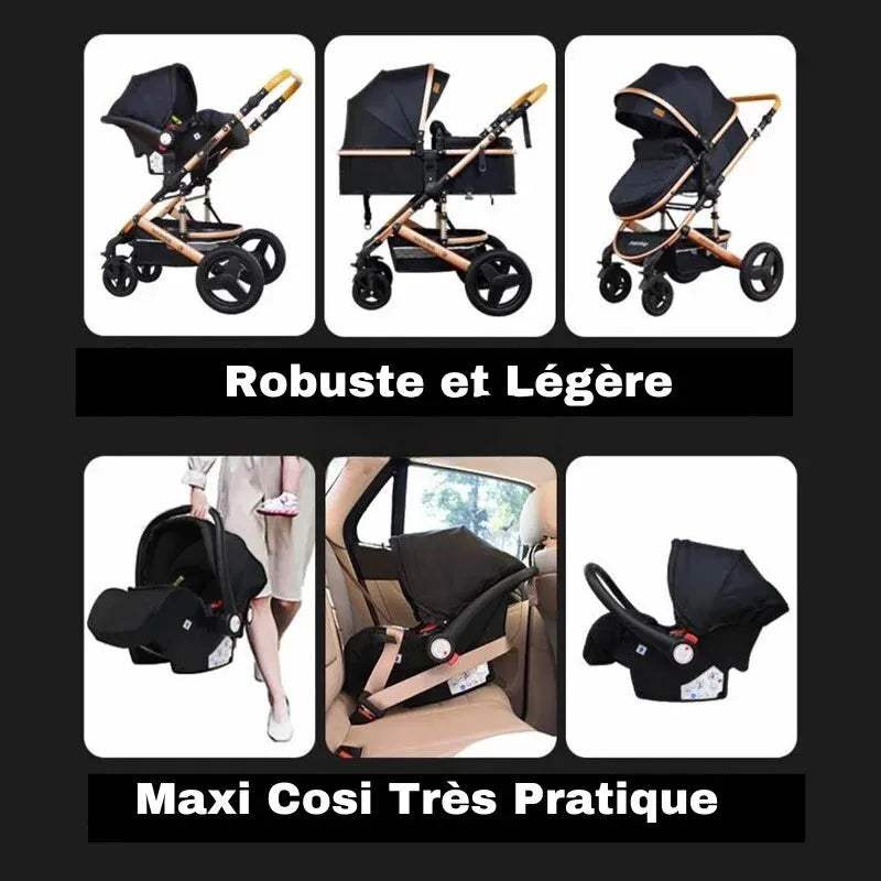 Pack poussette de Luxe 3 en 1 Noir – Belecoo - BELECOO - Poussettes pour bébés pour bébé Maroc -www.babyboss.ma