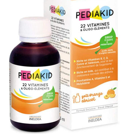 PEDIAKID 22 VITAMINES & OLIGO-ELEMENTS ORANGE ABRICOT 125ML - PEDIAKID - Vitamines pour bébé Maroc -www.babyboss.ma
