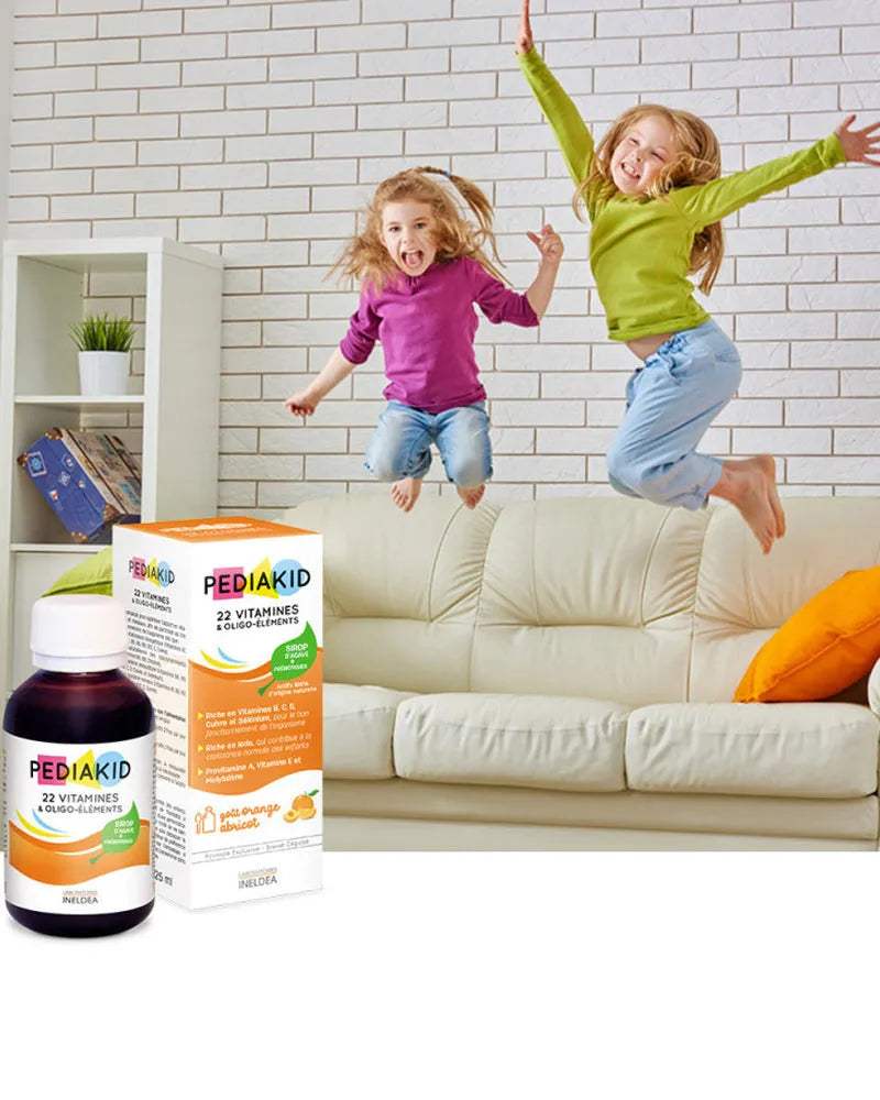 PEDIAKID 22 VITAMINES & OLIGO-ELEMENTS ORANGE ABRICOT 125ML - PEDIAKID - Vitamines pour bébé Maroc -www.babyboss.ma