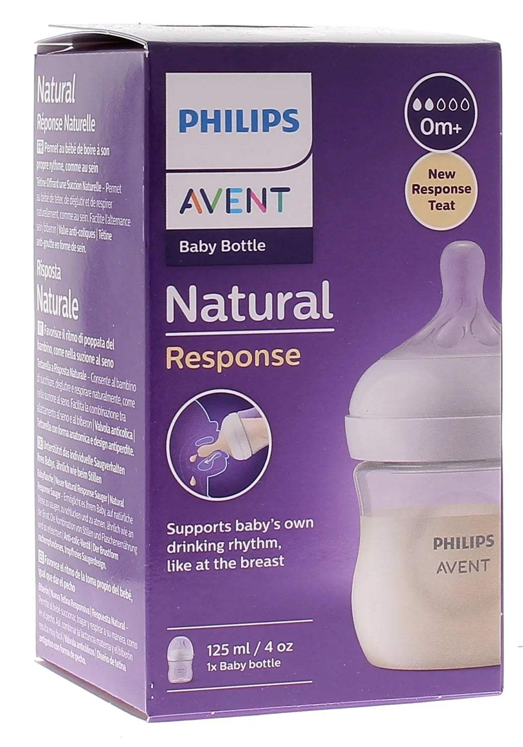 Boîte du biberon Philips Avent Natural Response 125 ml, 1 biberon, tétine 0 mois+