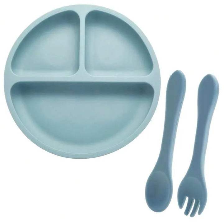 Set de Vaisselle en Silicone Bleu - Babebay - pour bébé Maroc -www.babyboss.ma