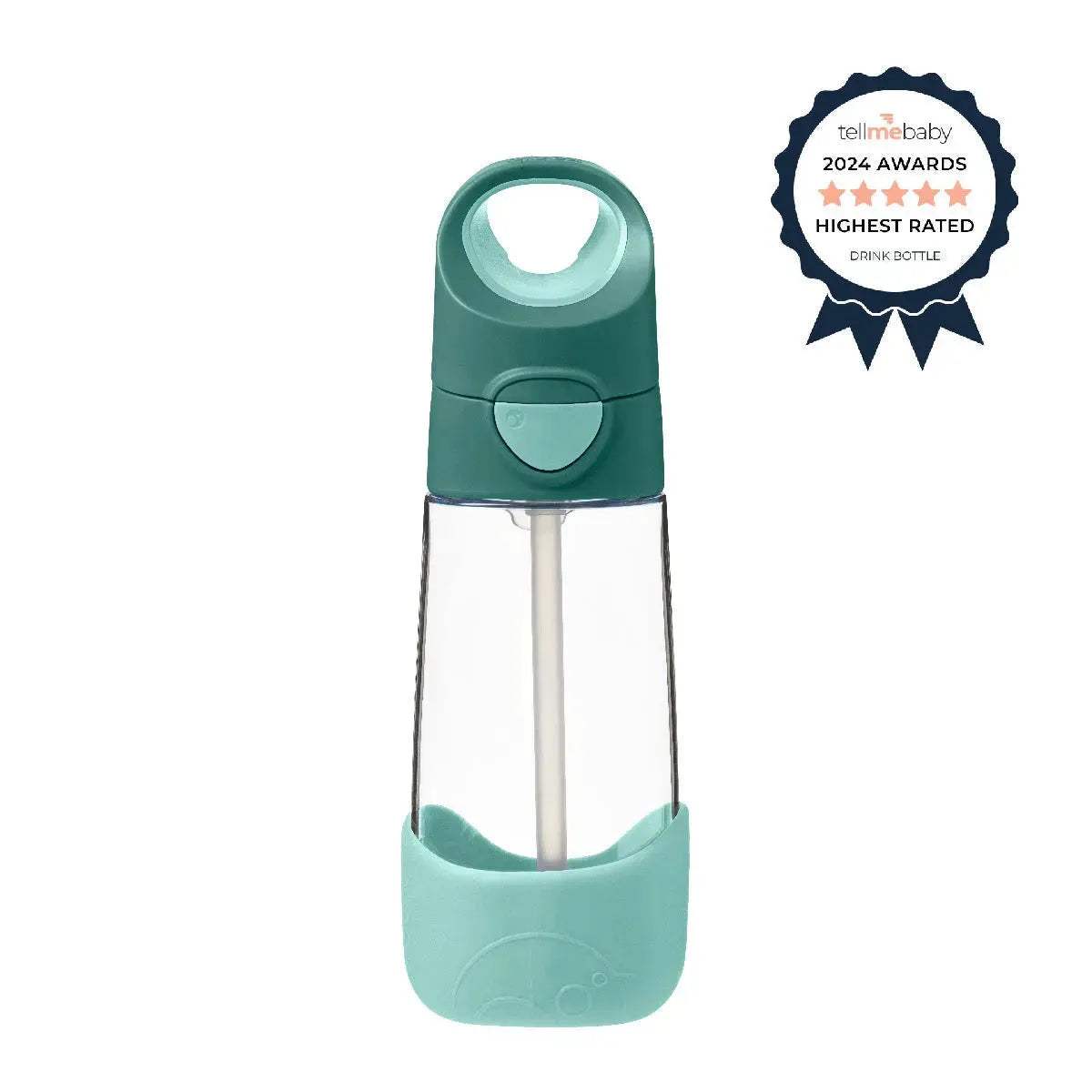 b.box Gourde à paille Tritan 450 ml Emerald Forest, couvercle vert émeraude, base vert menthe – Babyboss.ma