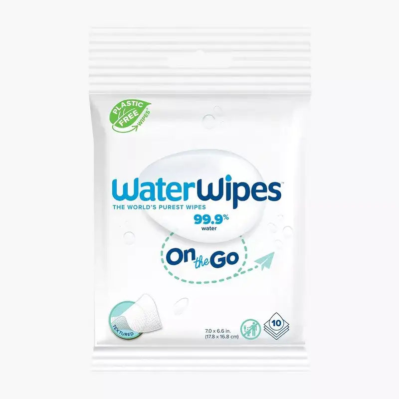 WaterWipes On the Go, sachet de 10 lingettes texturées à 99,9 % d'eau, face avant – Babyboss.ma