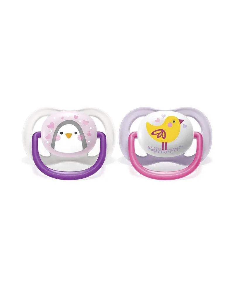 Avent Lot de 2 Sucettes Orthodontiques Ultra Air Animals 0-6m Fille - Philips Avent - Sucettes pour bébé Maroc -www.babyboss.ma