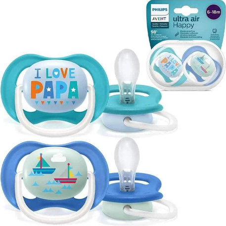 Avent Lot de 2 Sucettes Orthodontiques Ultra Air Happy 6-18m Garçon - Philips Avent - Sucettes pour bébé Maroc -www.babyboss.ma
