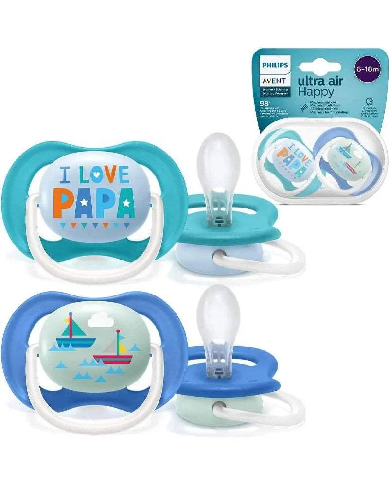 Avent Lot de 2 Sucettes Orthodontiques Ultra Air Happy 6-18m Garçon - Philips Avent - Sucettes pour bébé Maroc -www.babyboss.ma