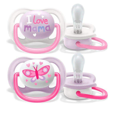 Avent Lot de 2 Sucettes Ultra Air Collection Happy 0-6m Fille - Philips Avent - Sucettes pour bébé Maroc -www.babyboss.ma